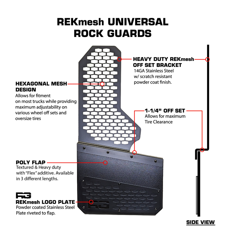 Load image into Gallery viewer, Black on Black - REK-mesh Universal Offset Mud Flaps - 1 set= 2 Flaps
