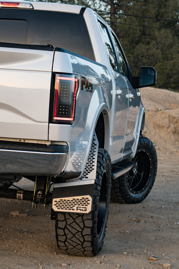 Brushed on Black - REKmesh Universal Offset Mud Flaps - 2 Flaps Per Set